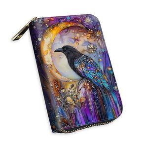 5523 Small Credit Card Case Wallet , Black Raven Moon, RFID Blocking Mini